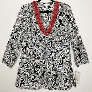 Charter Club 16 Beaded Neckline Printed Longline Shirt Blouse NEW
